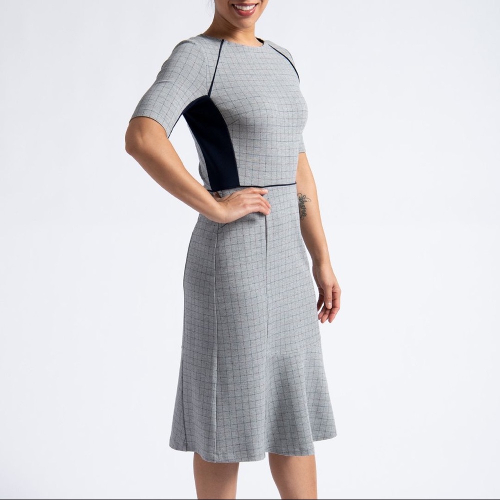 BETABRAND Interview gray navy check career dress